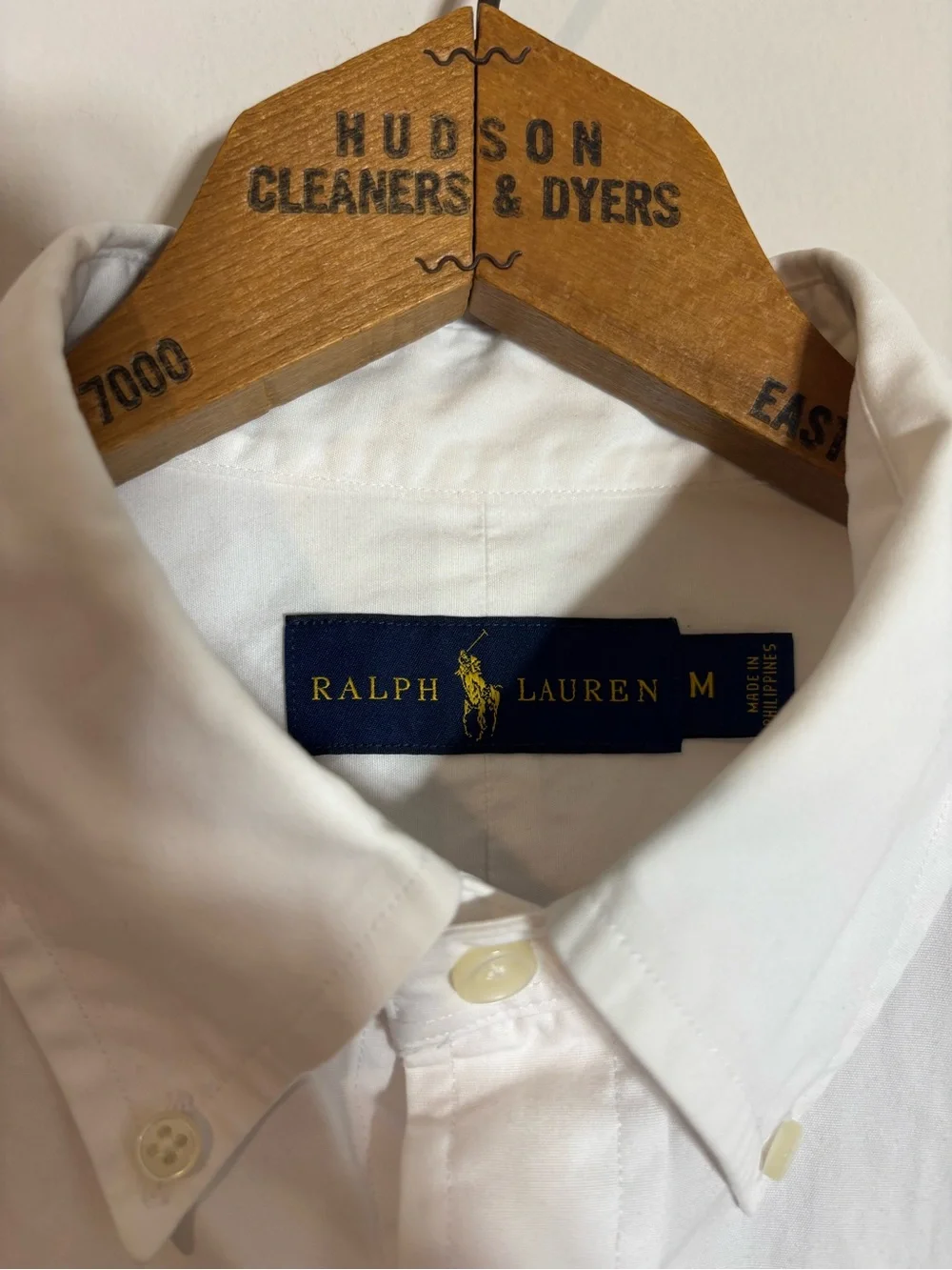 Polo Ralph Lauren Button Down Dress Shirt White Blue Pony Medium